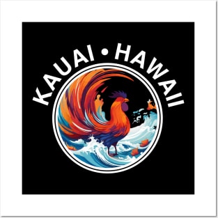 Kauai Hawaii - Rooster (with White Lettering) Posters and Art